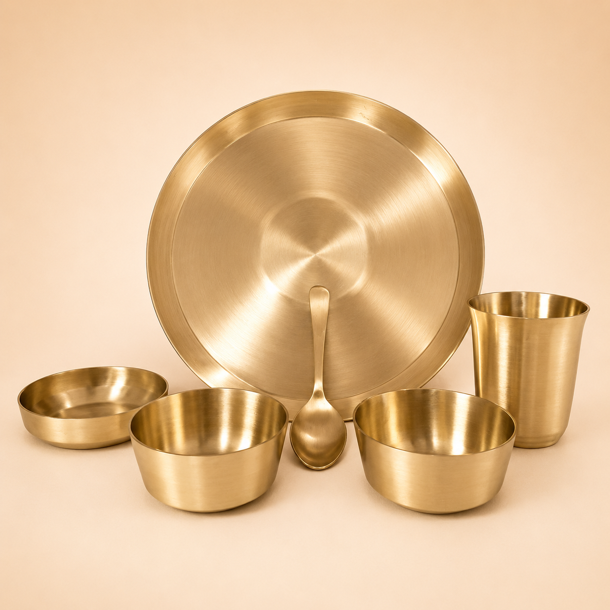 Peedhi Kansa Matte Dinner Set (11.8" Thaali) — 6 Pieces