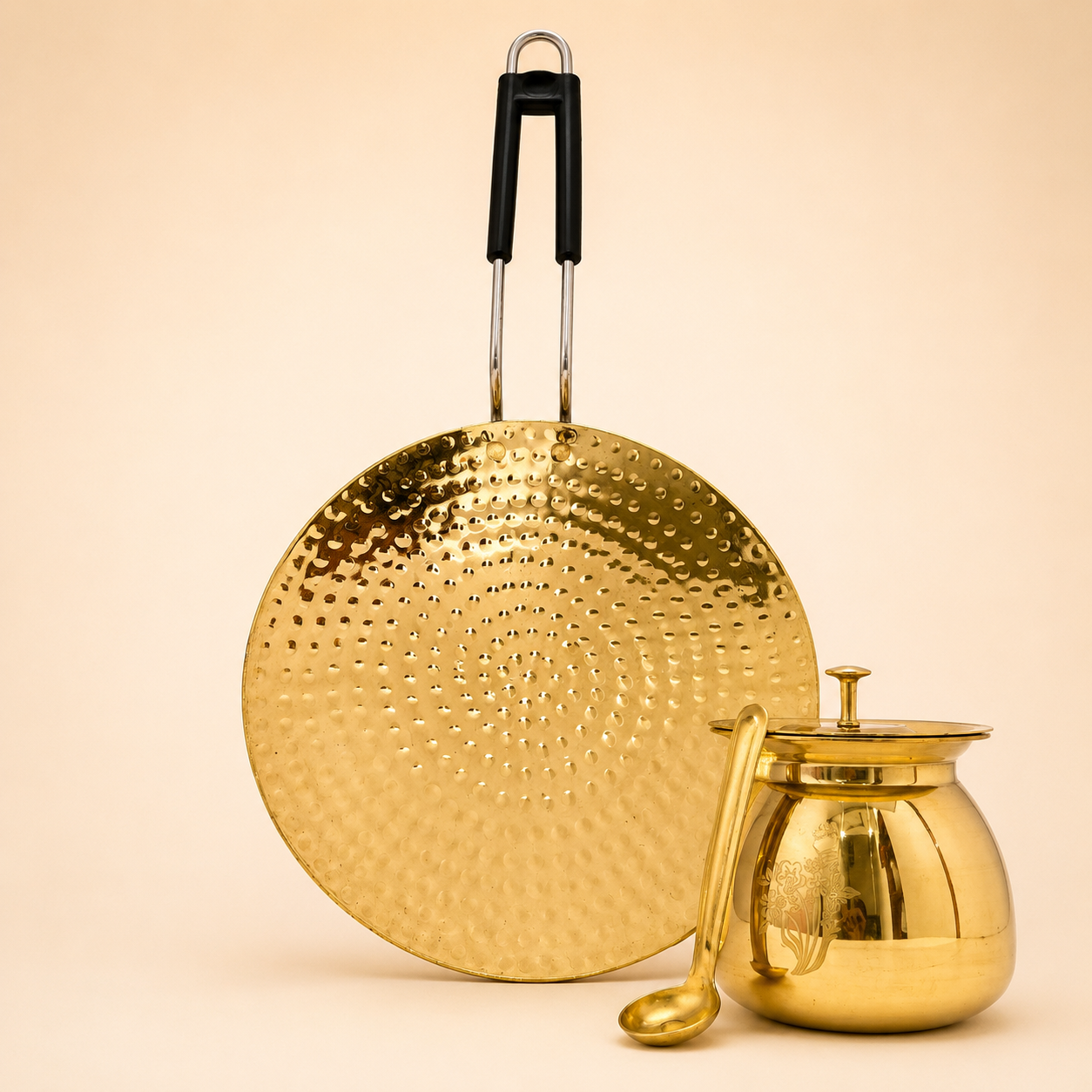 Peedhi Brass Tawa & Ghee Pot Set