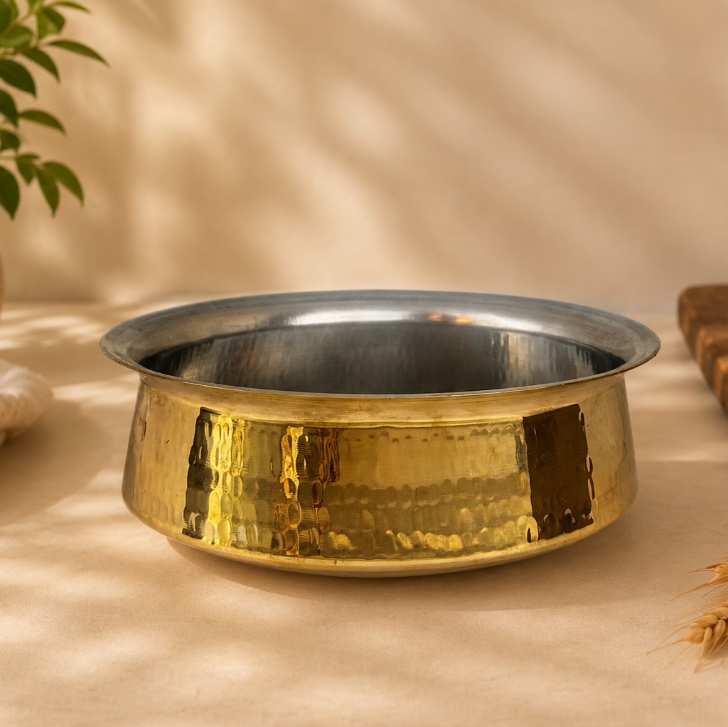Peedhi Hammered Brass Lagaan (Tin-Coated) – Traditional Brass Cooking Pot for Slow, Flavourful Cooking