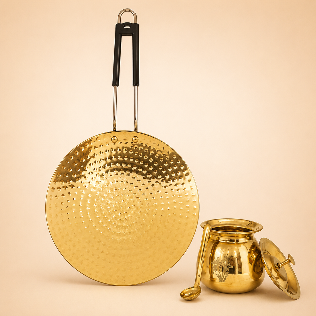 Peedhi Brass Tawa & Ghee Pot Set