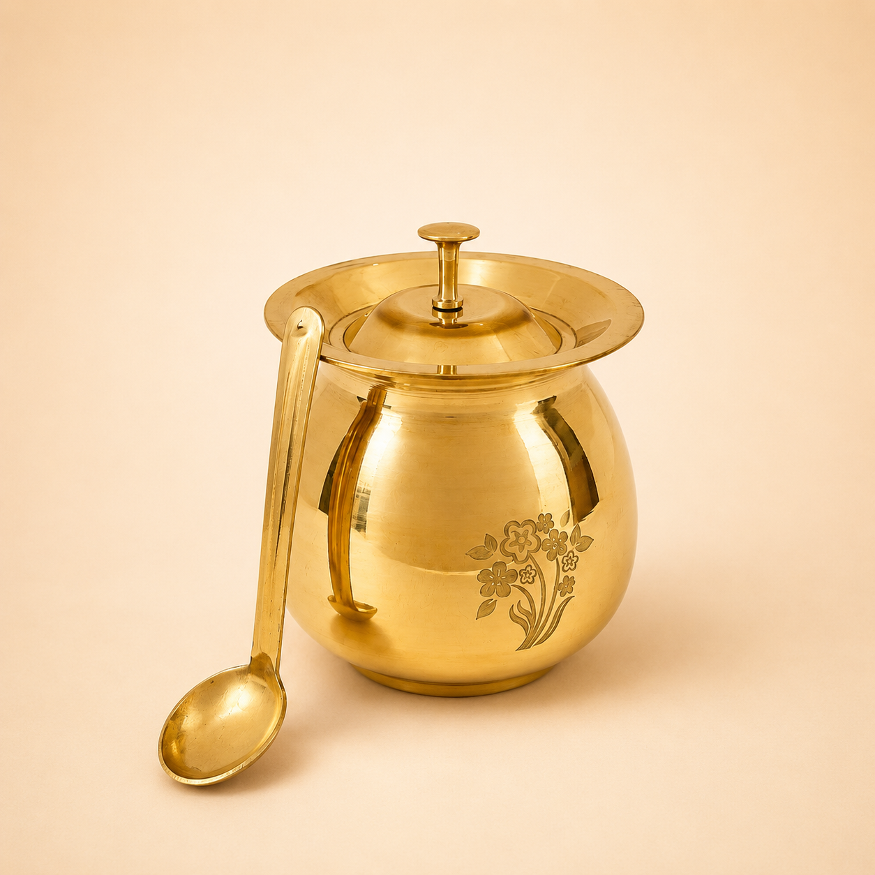 Peedhi Brass Kalash Ghee Pot with Lid & Spoon