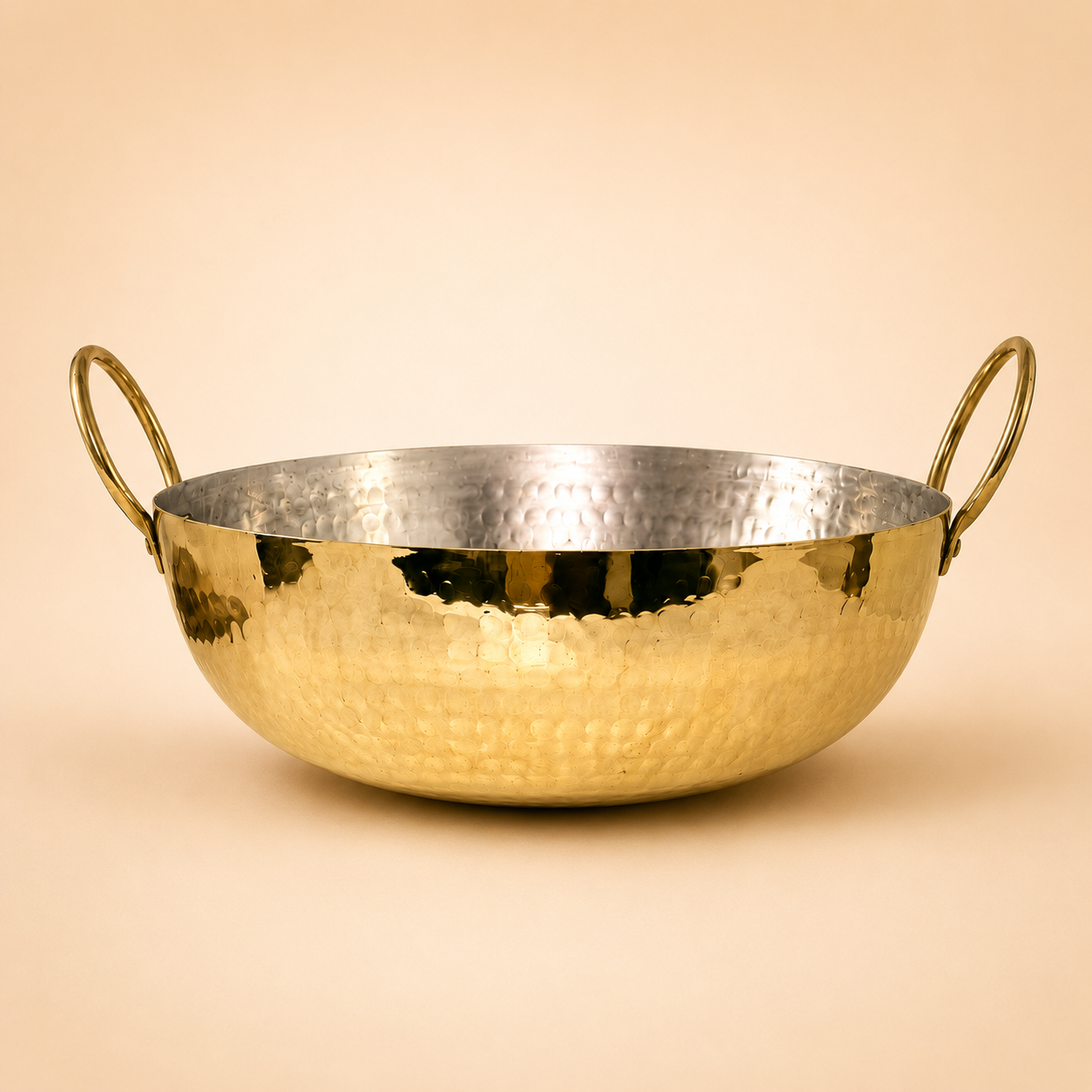 Peedhi Hand Hammered Brass Kadhai — Kalai-Lined | Traditional Indian Cooking Kadai for Sabzi, Dal, Curries & Deep Frying