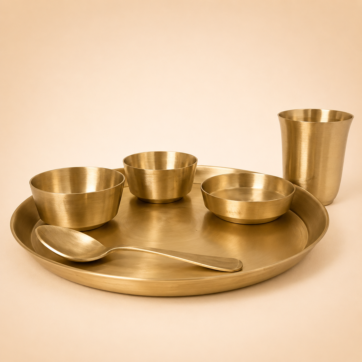 Peedhi Kansa Matte Dinner Set (11.8" Thaali) — 6 Pieces