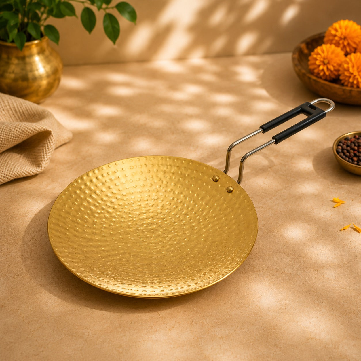 Peedhi Hammered Brass Tawa (Roti Tawa)