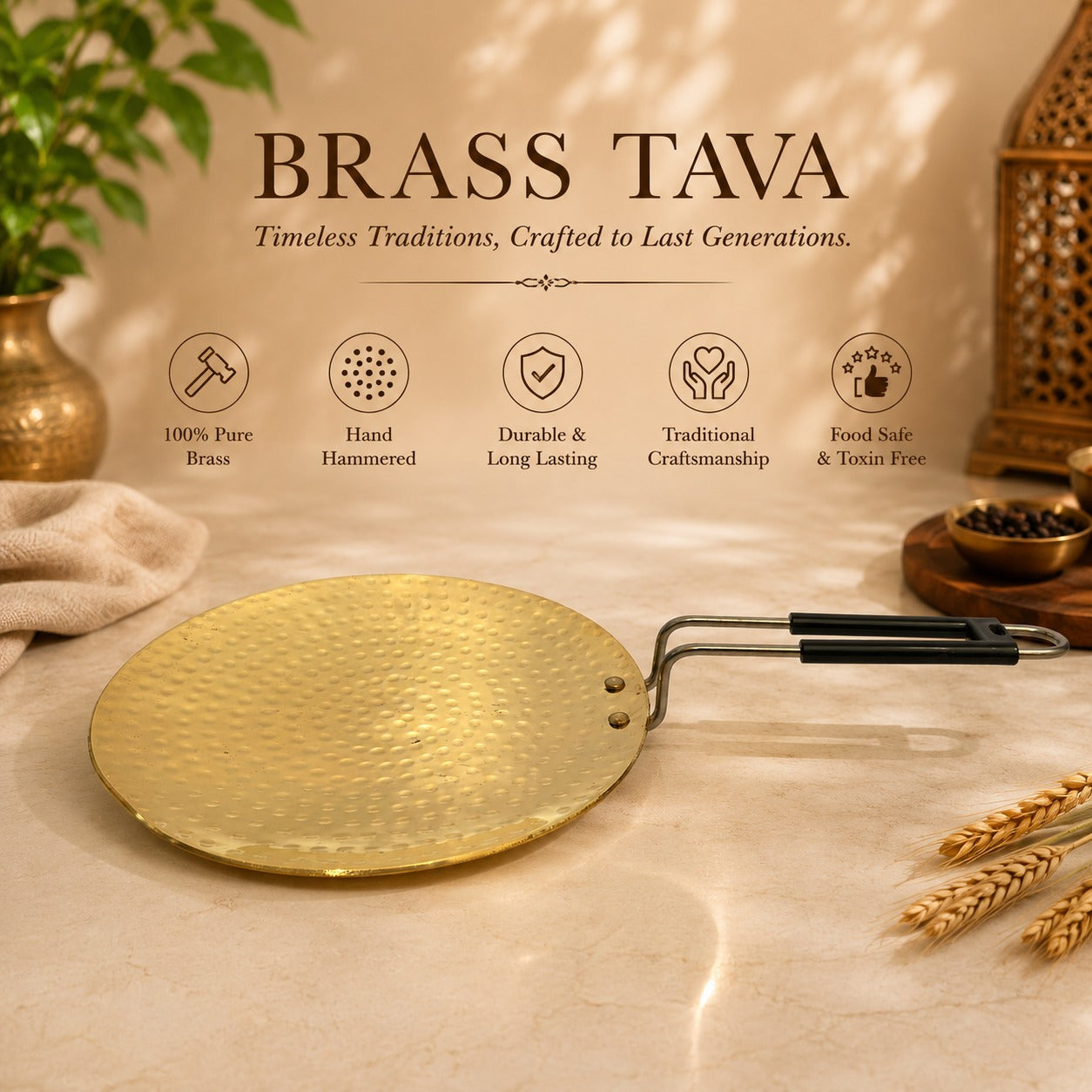 Peedhi Hammered Brass Tawa (Roti Tawa)
