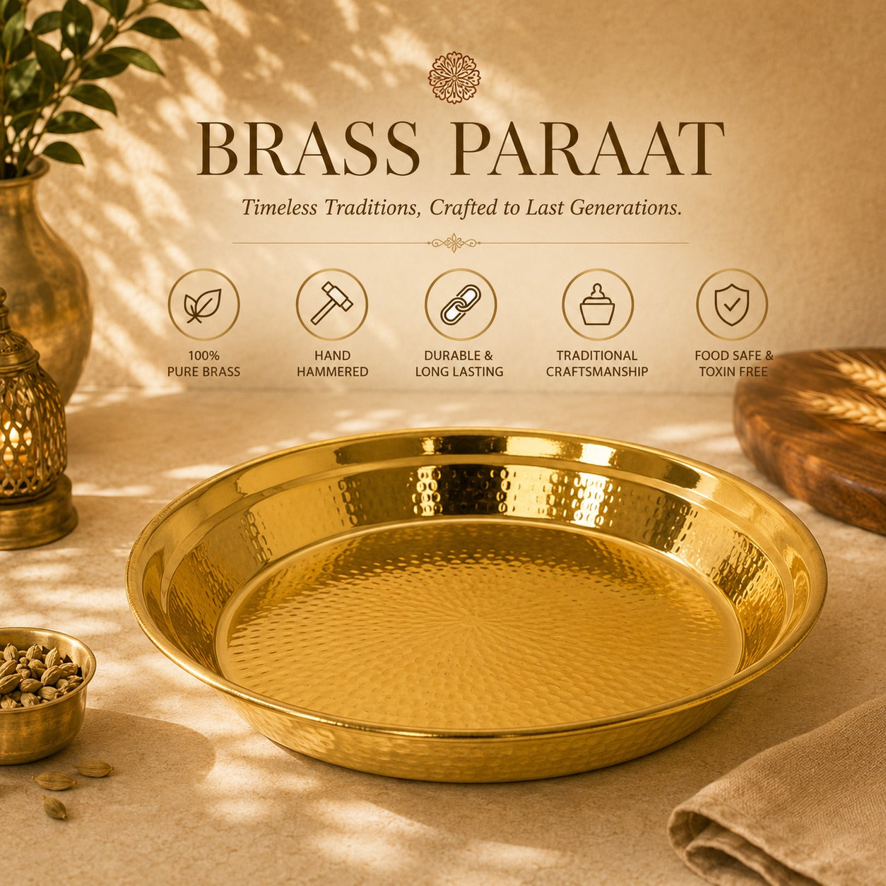 Peedhi Surya Ghadi Brass Paraat (Dough Bowl)