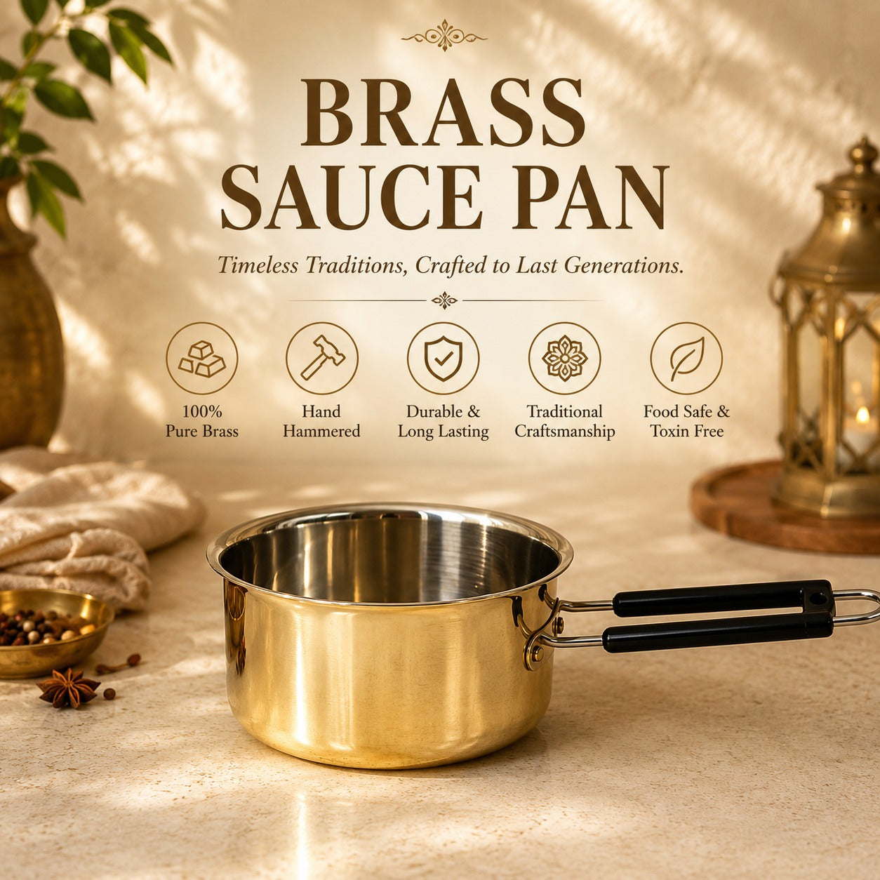 Peedhi Brass Sauce Pan — Kalai-Lined | Milk & Tea Pan