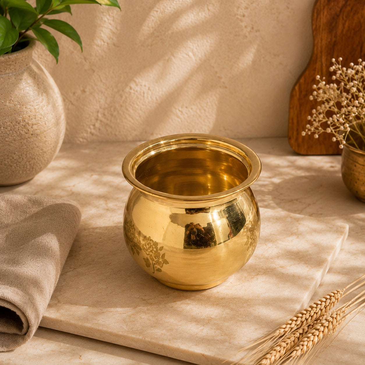 Peedhi Brass Matka Ghee Pot with Lid & Spoon