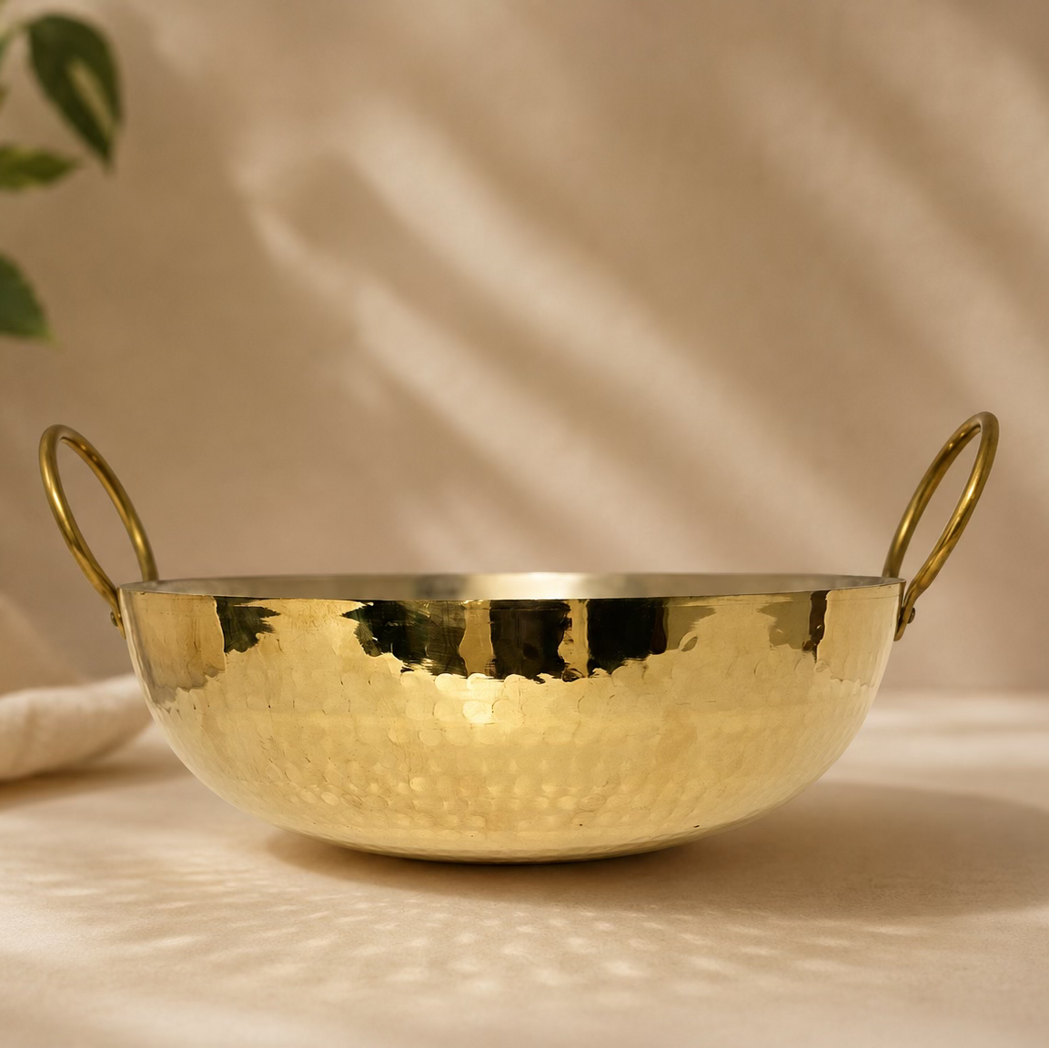 Peedhi Hand Hammered Brass Kadhai — Kalai-Lined | Traditional Indian Cooking Kadai for Sabzi, Dal, Curries & Deep Frying