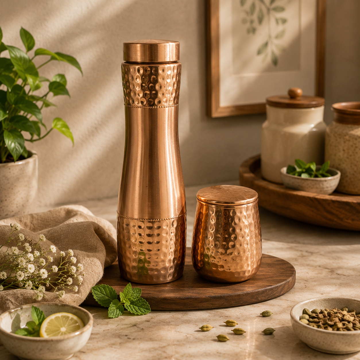 Peedhi Copper Water Bottle & Tumbler Combo