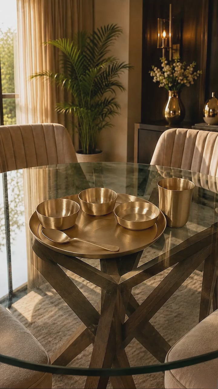 Peedhi Kansa Matte Dinner Set (11.8" Thaali) — 6 Pieces